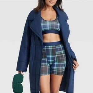 Auden Navy Blue Quilted Robe Size xs S Pockets NO BELT Shaket New Oversized